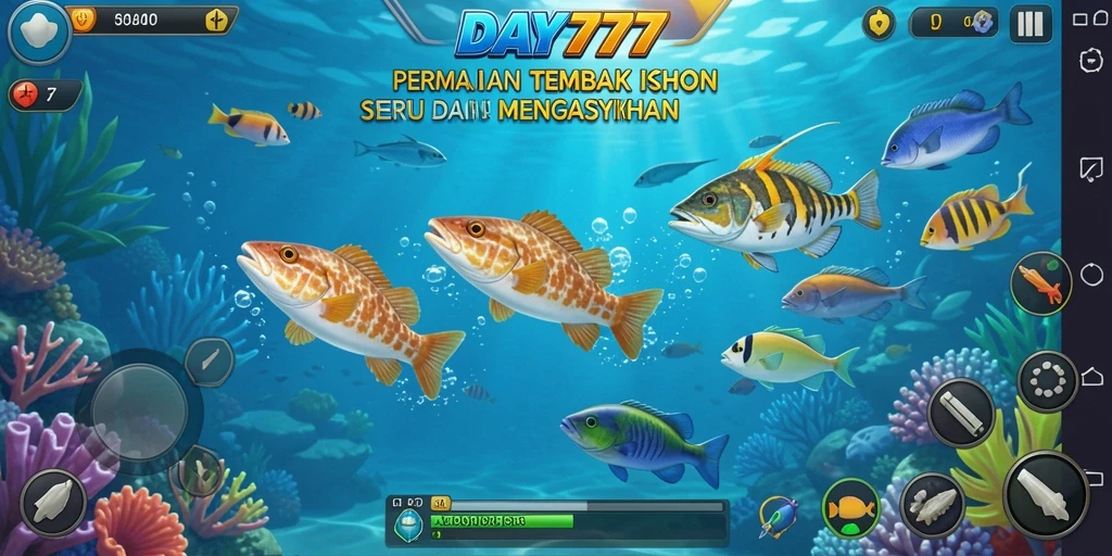 Screenshot gameplay <strong>DAY777</strong> menampilkan aksi seru menembak ikan.