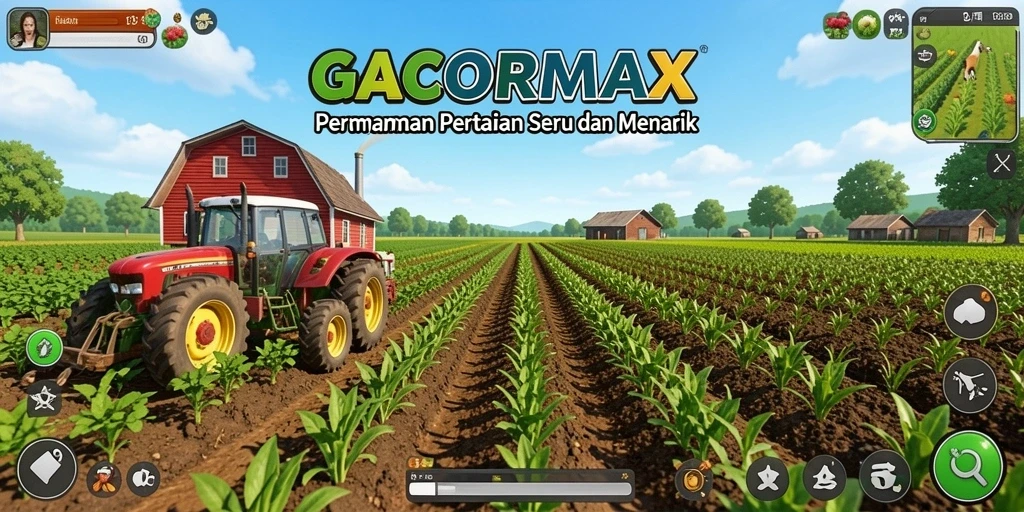 Tampilan gameplay GACORMAX saat bertani dan merawat ladang.