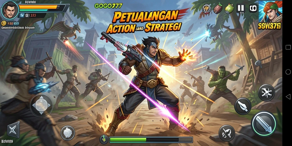 Screenshot GOGO77 menampilkan aksi pertempuran yang intens dan grafis luar biasa.