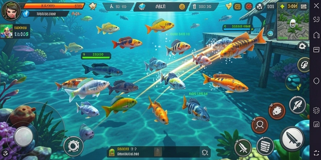 Tangkapan layar gameplay KAKRP menampilkan aksi menembak ikan yang seru.