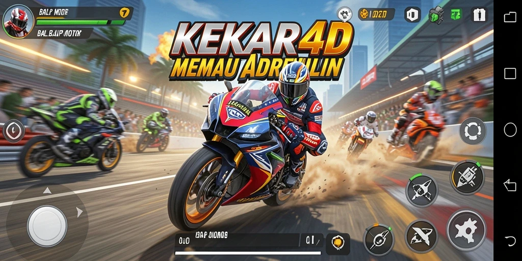 Screenshot gameplay <strong>KEKAR4D</strong> menampilkan aksi balap motor yang seru dan mendebarkan.
