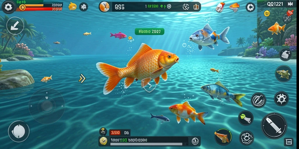 Tampilan menarik gameplay QQ1221 saat memancing di laut.