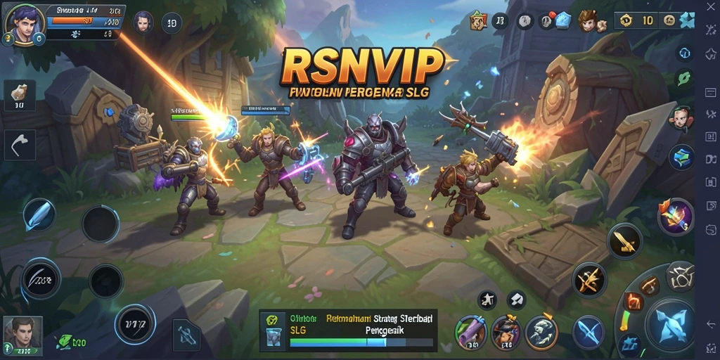 Screenshot gameplay RSNVIP yang menunjukkan pertarungan epik di dunia SLG.