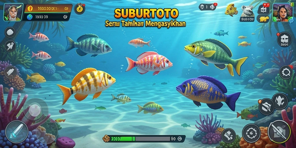 Tampilan gameplay SUBURTOTO yang seru saat menembak ikan.