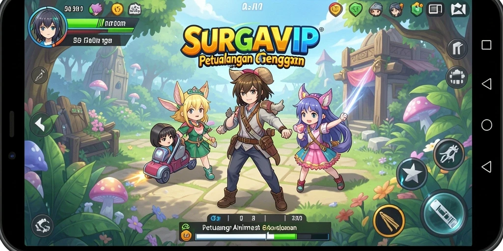 Tampilan gameplay SURGAVIP yang penuh warna dan dinamis.