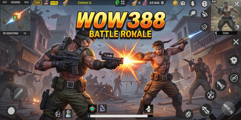 Screenshot gameplay WOW388 menunjukkan aksi seru dalam Battle Royale.